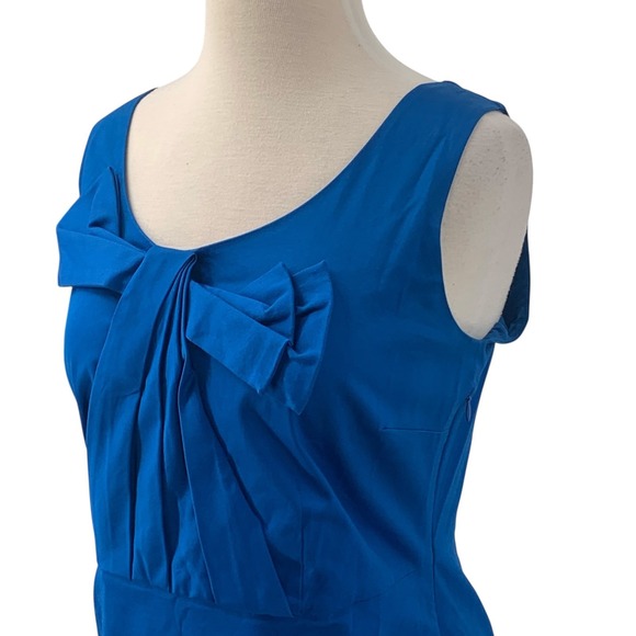 Boden Women's Sleeveless Lined Sheath Dress Blue Bow Box Pleat Scoop Neck Size 6 - Picture 5 of 8